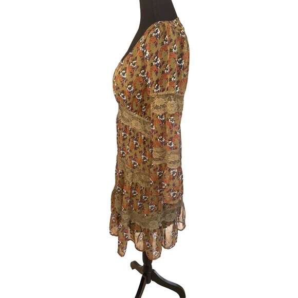 Anthropologie Blue Bird Boho Chic Sheer Floral Lace Dress M 3 tier Cottage Core - Picture 2 of 10
